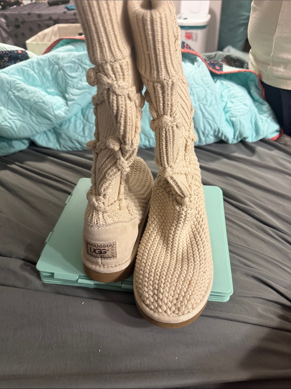 UGG Women's Knit Tall Sock Boots in Beige - Picture 2 of 3
